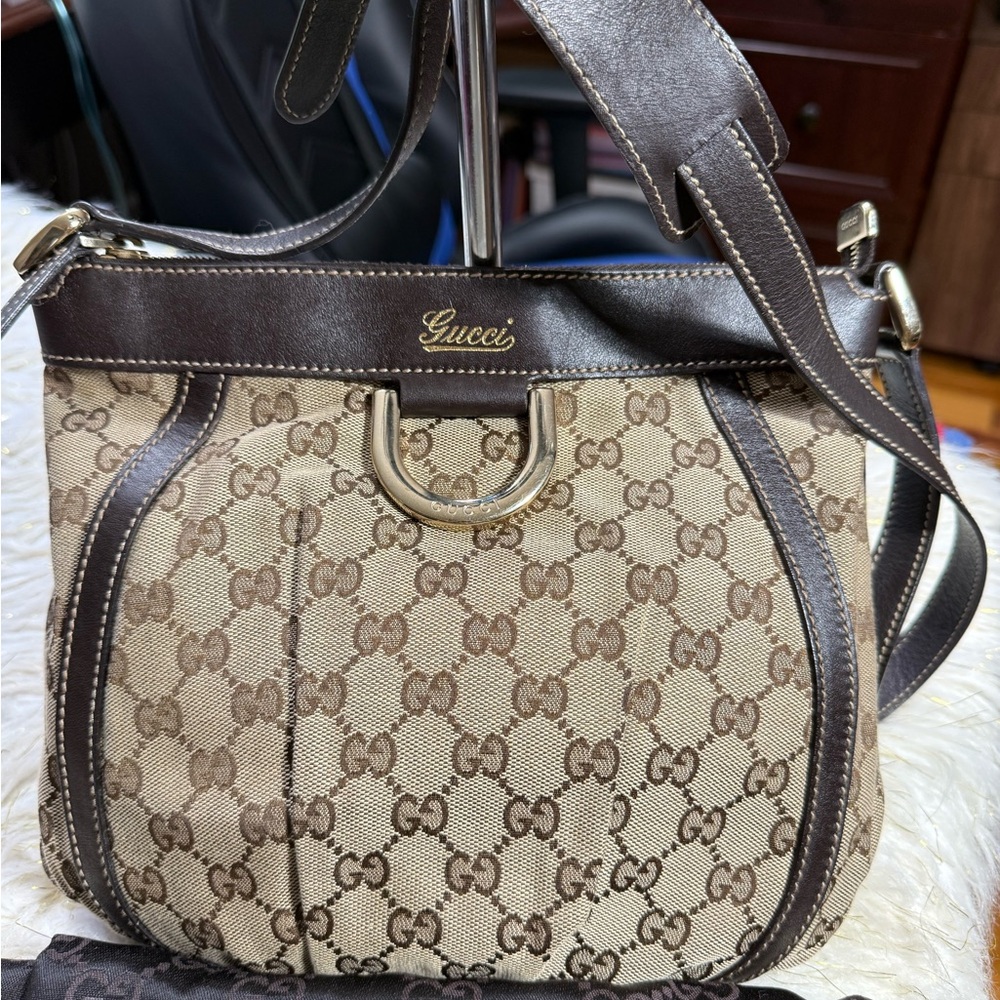 Gucci GG Abbey Line Canvas leather Brown Cross bag Sling w/ Duster Vintage